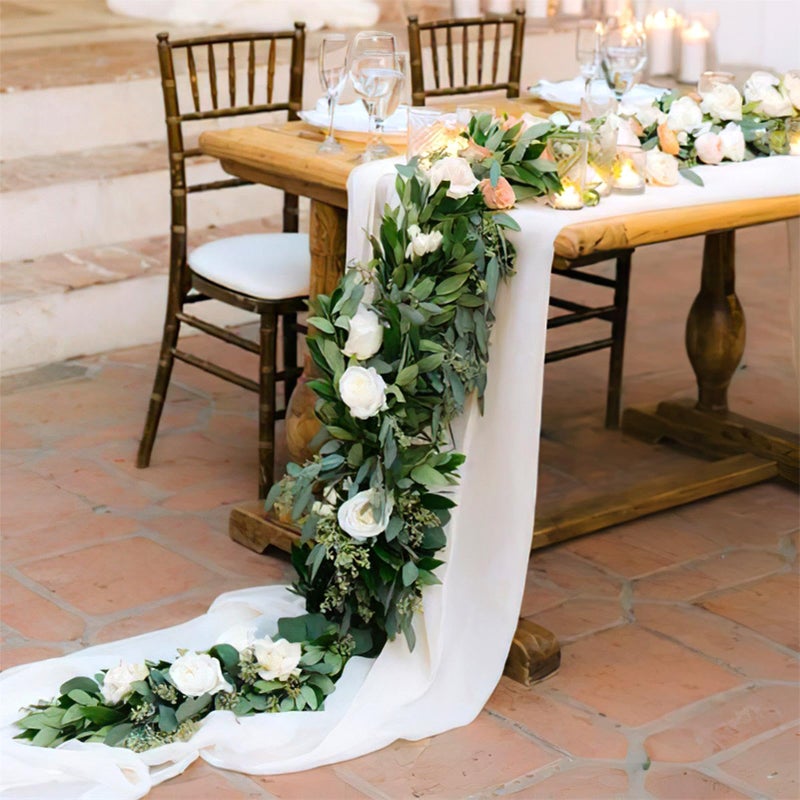 SoarDream White Chiffon Table Runner 2 Packs 27x120 Inches Romantic Rustic Wedding Table Runner 10ft Long Table Runners for Bridal Shower Decorations - Image 2